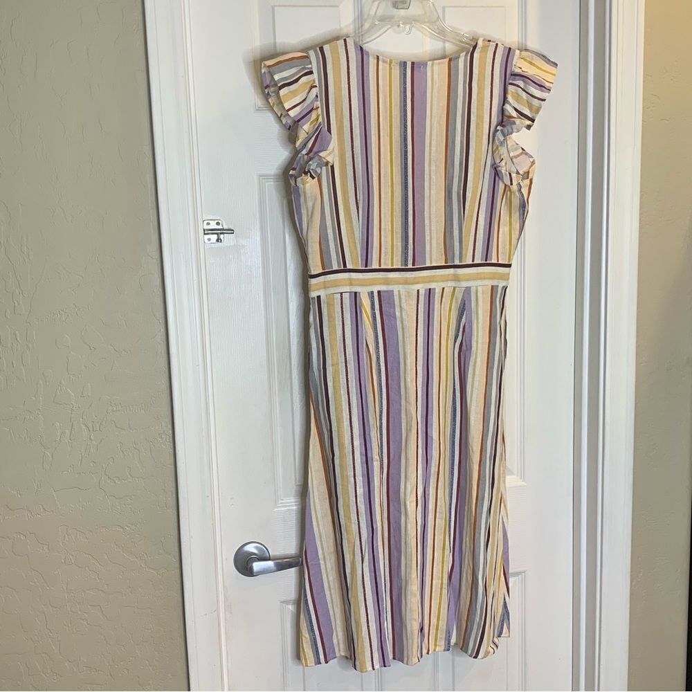 Evolutionary Linen Dress Striped Ruffle Size Large - Picture 4 of 10